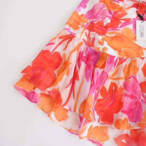 Milly Mira Paper Ruffled Floral Peony Mini Skirt In Orange Multi 8  NWT - Picture 5 of 14